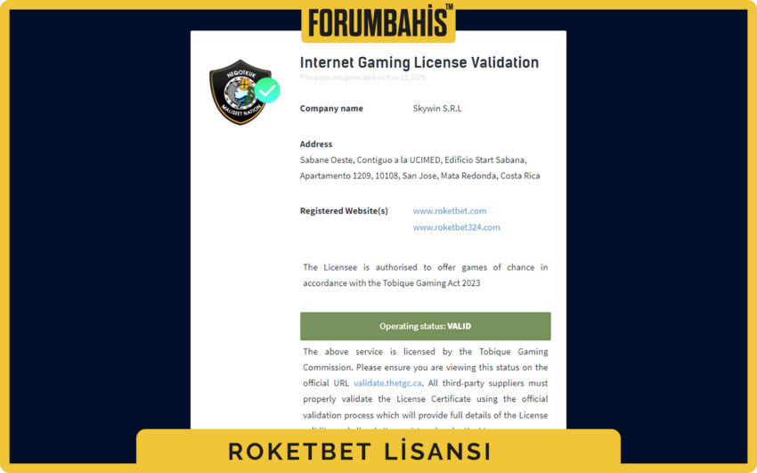 Roketbet lisans ayrıntıları, gizlilik–kullanım şartları ve lisans bağlantıları