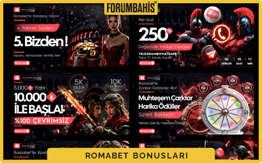 Romabet bonuslar bölümü, yatırım bonus ve çevrim şartı etiketi