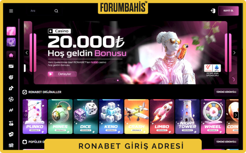 Ronabet slider geçiş efekti, kampanya görseli ve Kayıt Ol yanında giriş