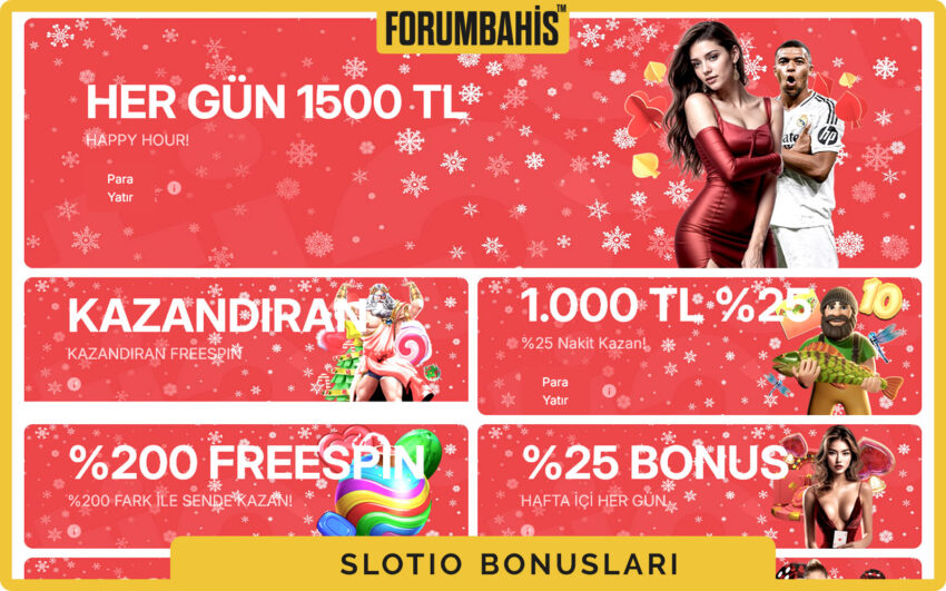 Slotio bonuslar genel görünüm, tüm bonus listesi ve filtre etiketleri