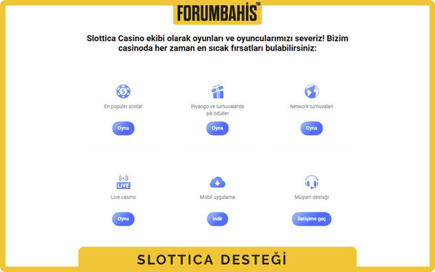 SlotticaCasino üst menü, canlı destek balonu ve tek tıkla giriş çağrısı