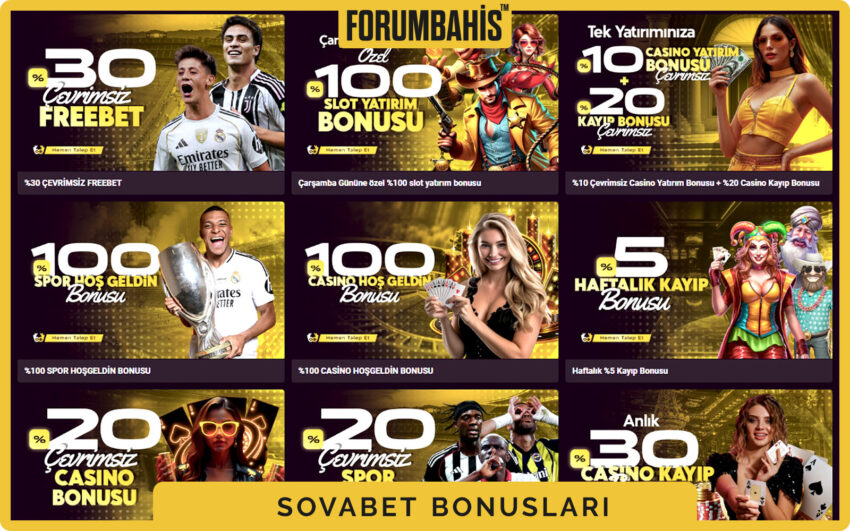 Sovabet bonuslar tablosu, çevrim katsayısı ve uygun oyunlar listeli bonus