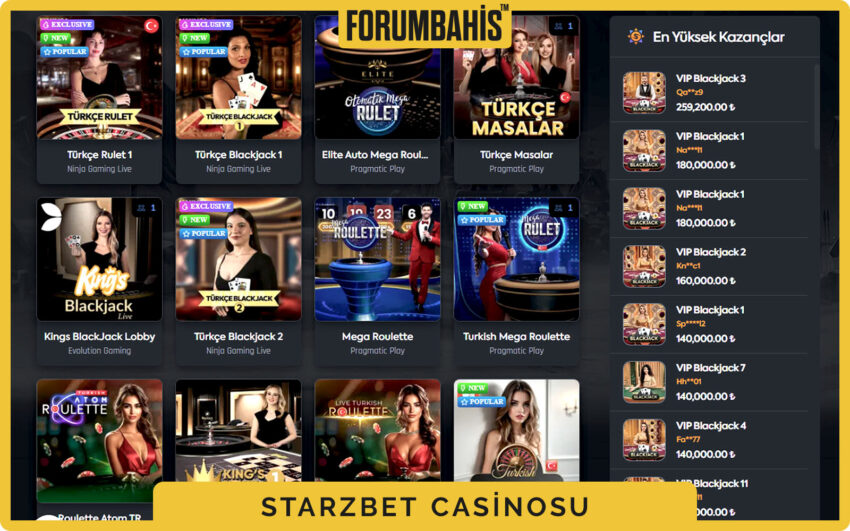 Starzbet mobil canlı casino lobisi, masa listesi ve dil seçenekleri