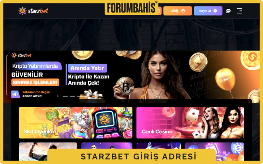Starzbet kapak banner, slider altında kısa kayıt çağrısı ve giriş kutusu