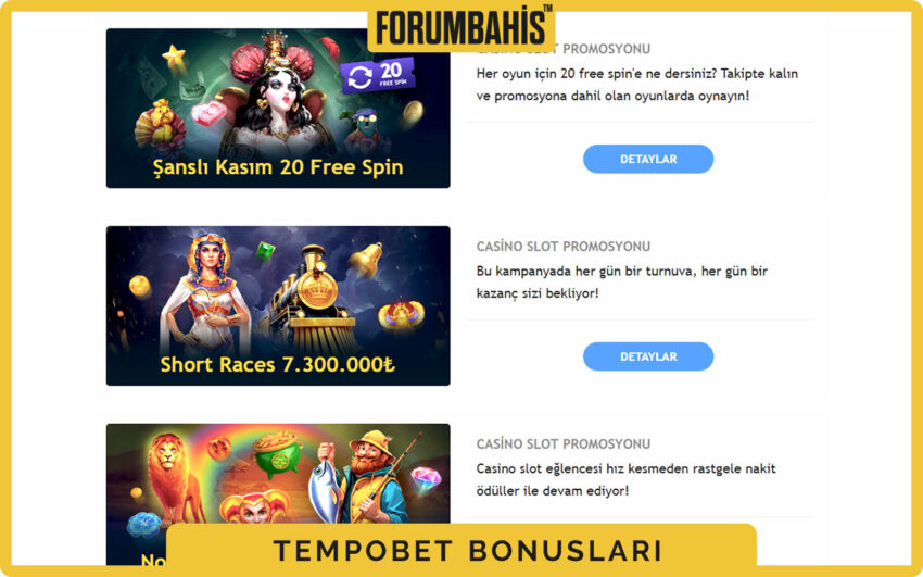Tempobet bonuslar genel görünüm, tüm bonus listesi ve filtre etiketleri