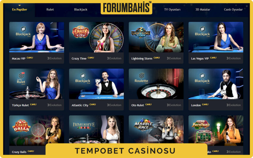 Tempobet casino slot listeleme, sağlayıcıya göre sıralama ve filtre