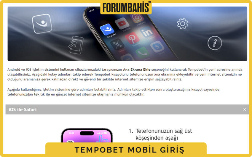 Tempobet mobil ana sayfa ekranı, üstte giriş ve kayıt butonları