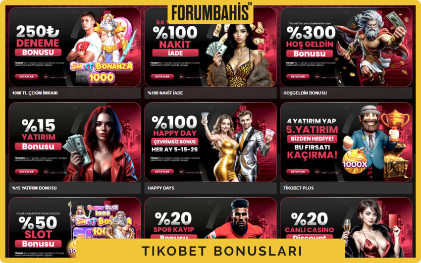 Tikobet bonuslar bölümü, yatırım bonus ve çevrim şartı etiketi