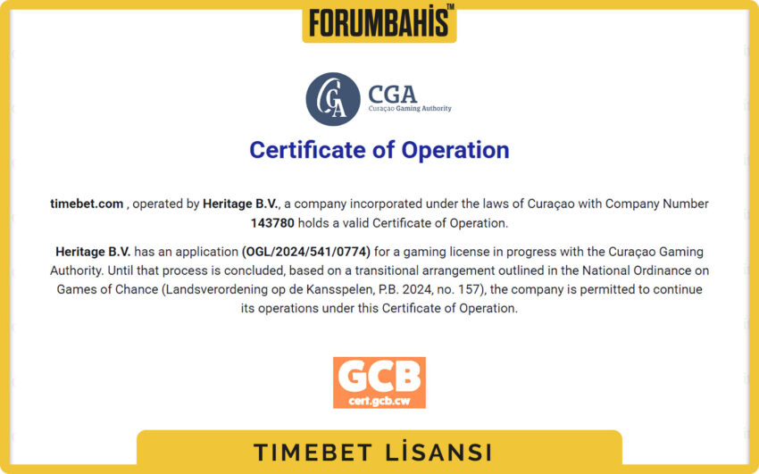 Timebet lisans statüsü, güncellenme tarihi ve referans numarası