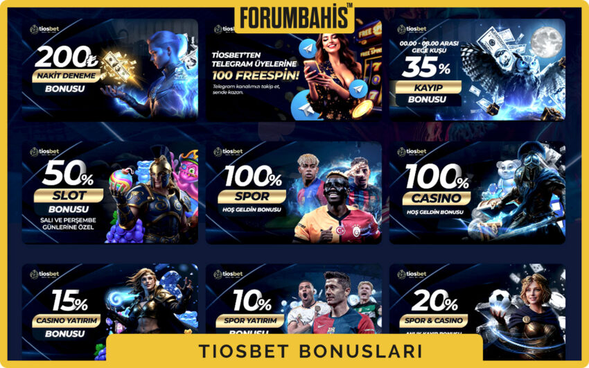 Tiosbet bonuslar tablosu, çevrim katsayısı ve uygun oyunlar listeli bonus