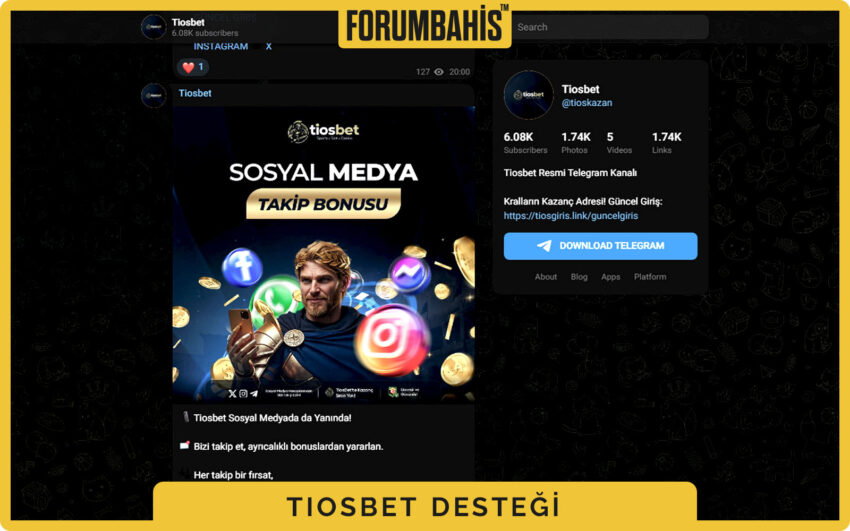 Tiosbet sosyal medya kutuları, Instagram üzerinden destek duyuruları