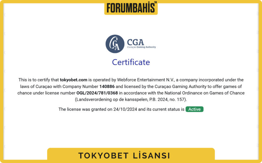 Tokyobet lisans ayrıntıları, gizlilik–kullanım şartları ve lisans bağlantıları
