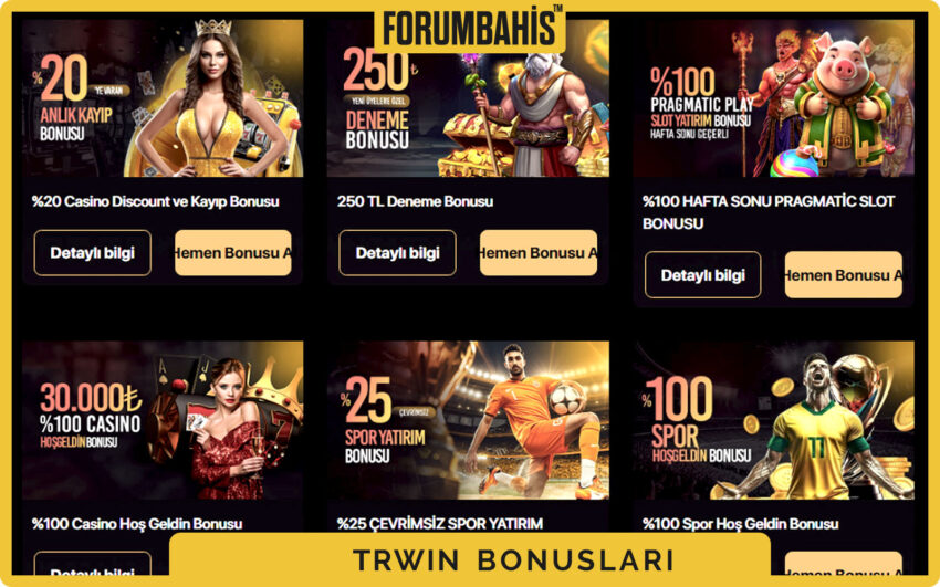 Trwin bonuslar genel görünüm, tüm bonus listesi ve filtre etiketleri