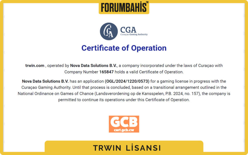 Trwin lisans metni, lisans veren kurumun kısa açıklaması