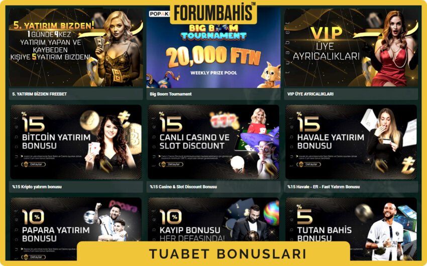 Tuabet bonuslar tablosu, çevrim katsayısı ve uygun oyunlar listeli bonus