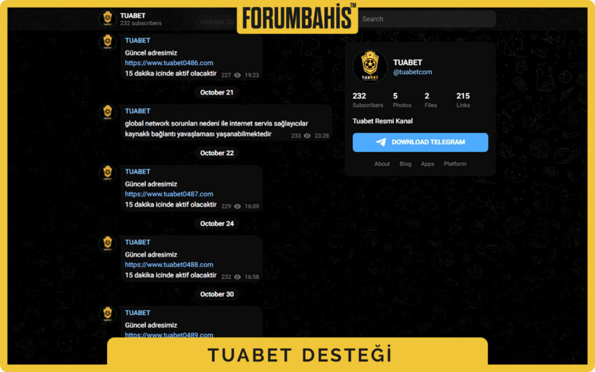 Tuabet bildirim bandı, çalışma saatleri ve canlı destek bağlantısı