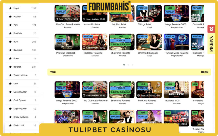 Tulipbet casino oyun kartları, sağlayıcı logosu ve oynama butonu