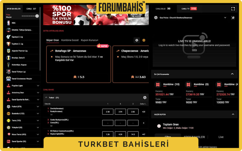 Turkbet ana sayfa yerleşimi, sol menü kategorileri ve giriş butonu vurgulu