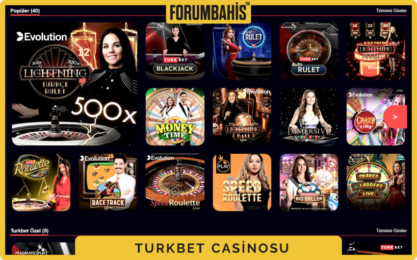 Turkbet casino oyun kartları, sağlayıcı logosu ve oynama butonu
