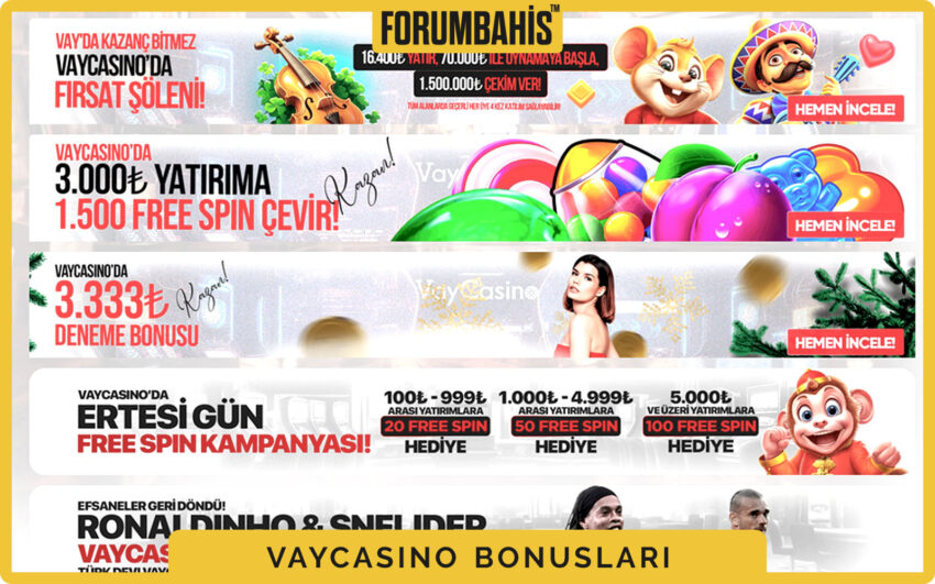 Vaycasino bonuslar bölümü, yatırım bonus ve çevrim şartı etiketi