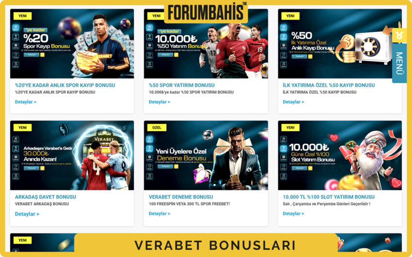 Verabet bonuslar sekmesi, turnuva bonus ve ödül havuzu bilgisi