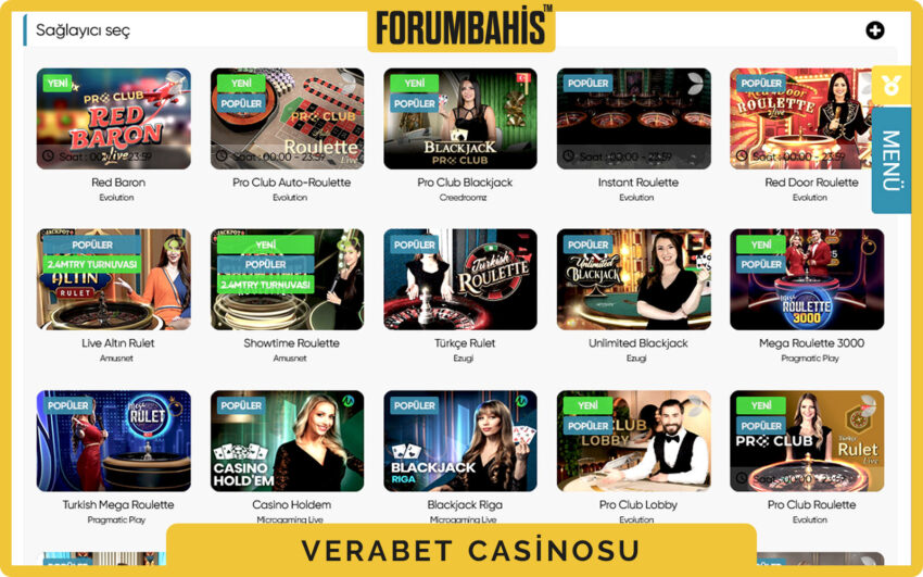 Verabet lisans ekranı, canlı casino için lisans kapsamı ve notlar