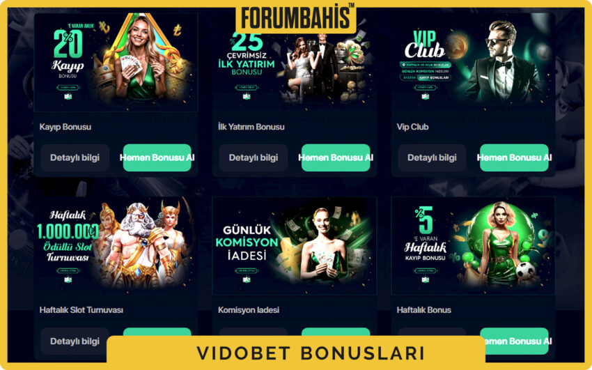 Vidobet bonuslar sekmesi, turnuva bonus ve ödül havuzu bilgisi
