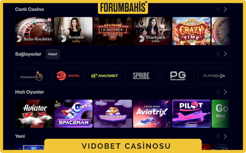 Vidobet casino filtre paneli, volatilite ve RTP seçenekleri