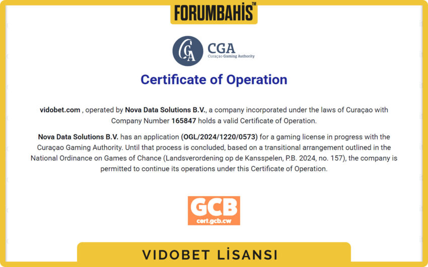 Vidobet lisans bilgileri, lisans numarası alanı ve geçerlilik ülkesi