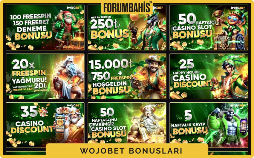 Wojobet bonuslar bölümü, yatırım bonus ve çevrim şartı etiketi