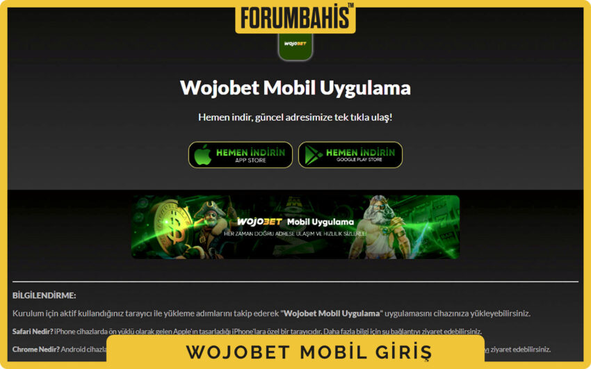 Wojobet casino mobil uyumlu görünüm, alt menü ve kısayollar