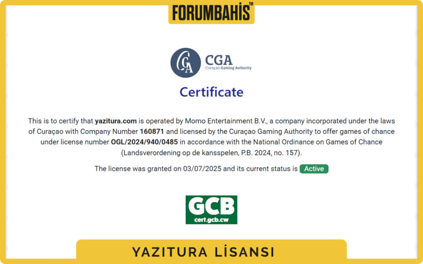 Yazitura lisans bölüm başlığı, lisans numarası örneği ve açıklama metni