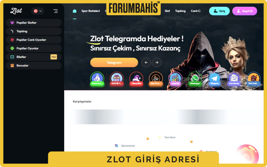 Zlot casino banner alanı, kampanya duyurusu ve üst barda giriş